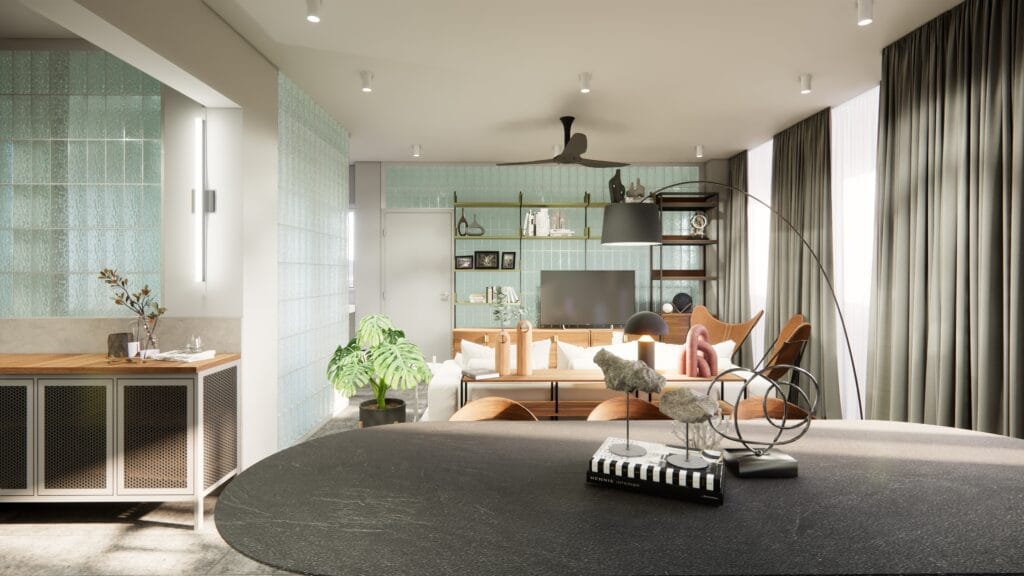 Living room with glass blocks